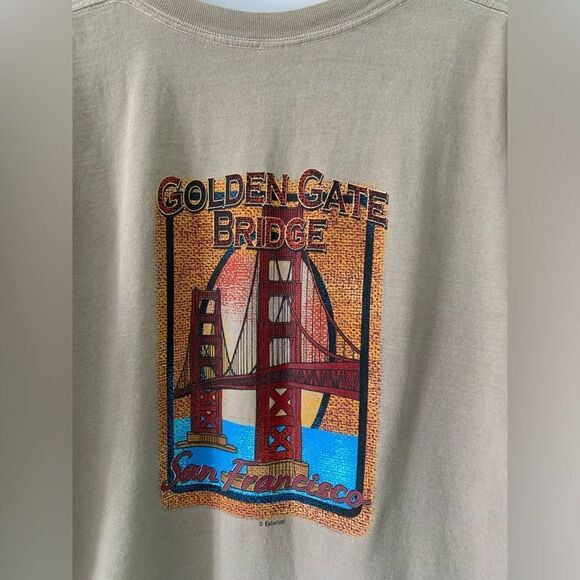 Gilden Golden Gate Bridge San Francisco CA Graphic T-shirt Beige Size L Unisex - Picture 2 of 6